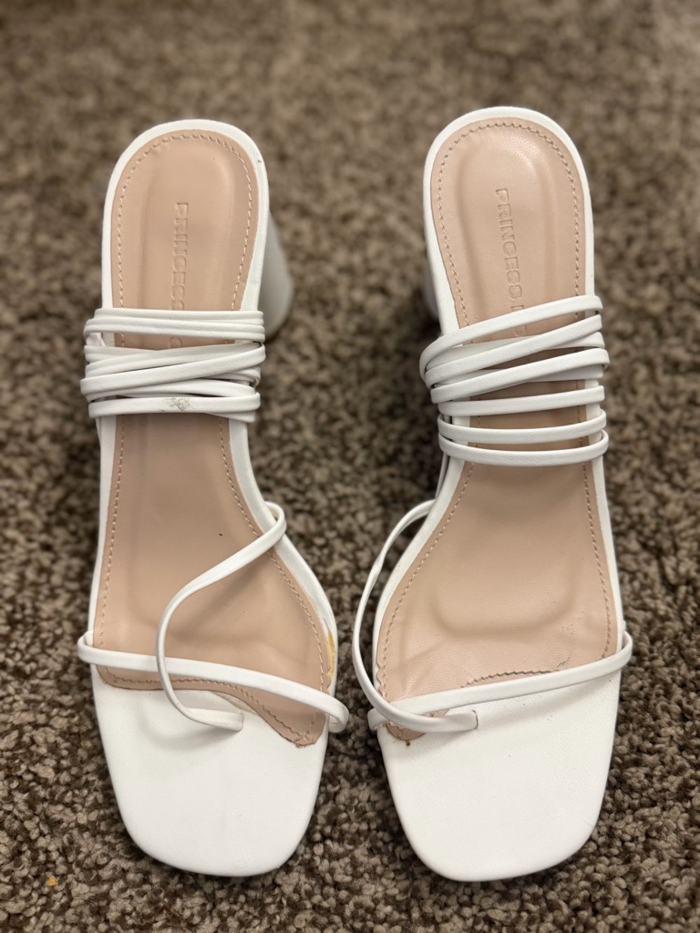 Princess Polly White Strappy Square-Toe Block Heel Sandals
